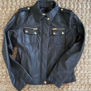 Black Rivet Black Genuine Leather Jacket Gold Hardware Moto Large